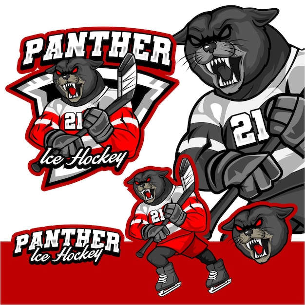 Panther Ice Hockey Logo Mascot Cartoon Character