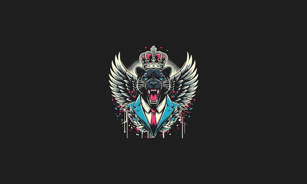 panther roar wearing suite and crown with wings vector artwork design