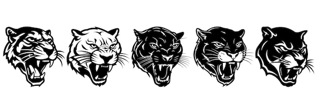 Panther silhouettes set large pack of vector silhouette design isolated white background