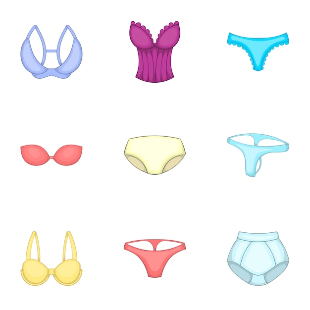 Panty and bra icons set, cartoon style