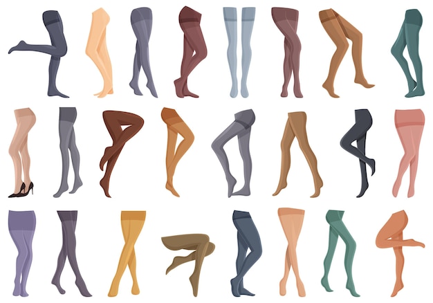 Pantyhose icons set cartoon vector Fashion woman