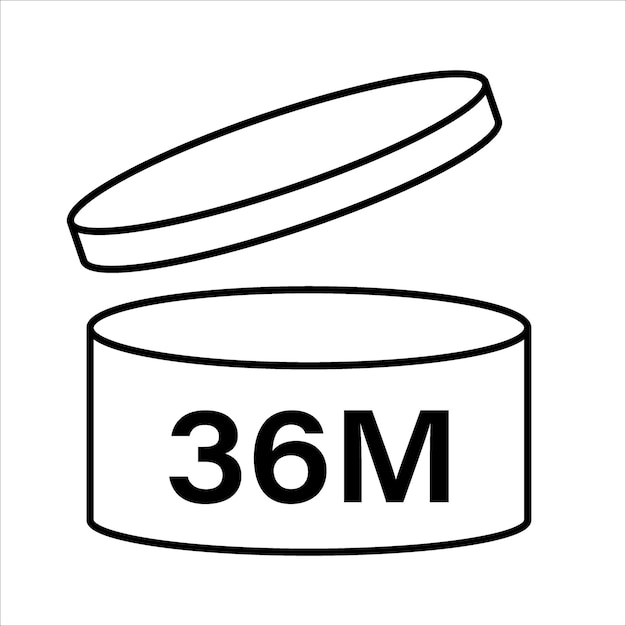 PAO cosmetic icon mark of period after opening Expiration time after package opened white label 36 month expirity on white background vector illustration