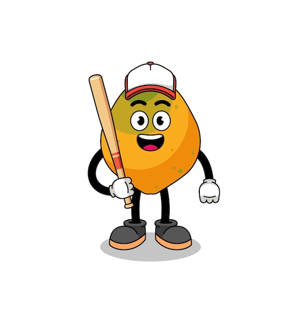 Papaya fruit mascot cartoon as a baseball player character design