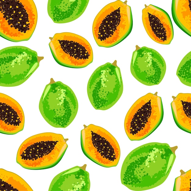 Papaya fruit pattern. Seamless summer tropical background.