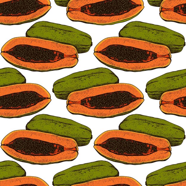 Papaya seamless pattern. Vector illustration. Exotic summer fruit seamless design