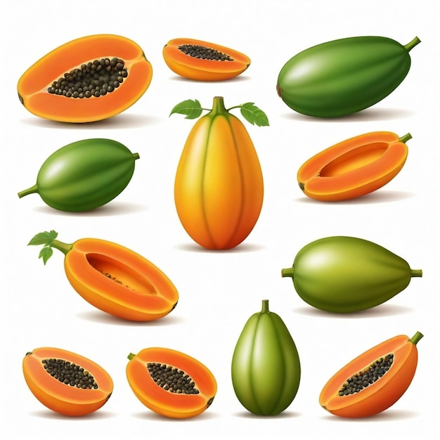 Vector papaya vector set white background isolated a high