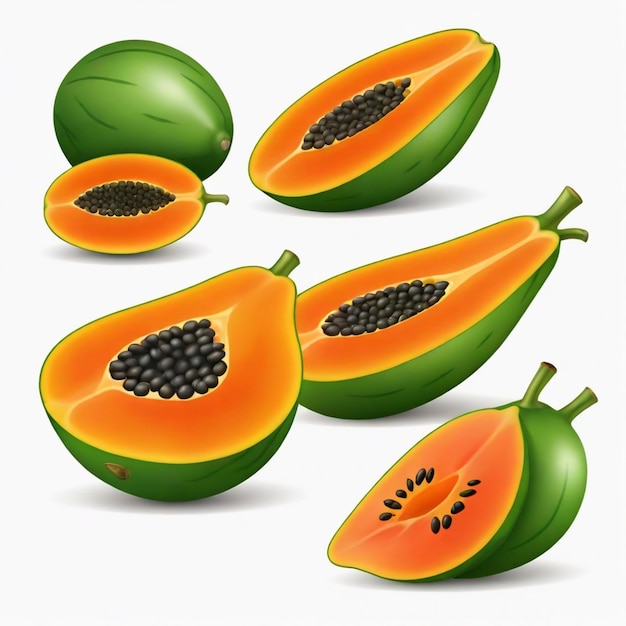 Vector papaya vector set white background isolated a high