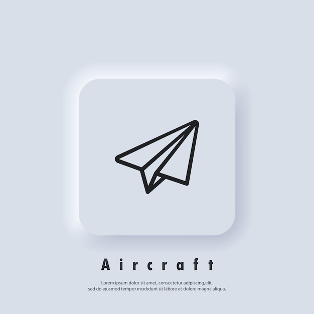 Paper airplane icon. Aircraft logo. Message icon. Vector EPS 10. UI icon. Neumorphic UI UX white user interface web button. Neumorphism