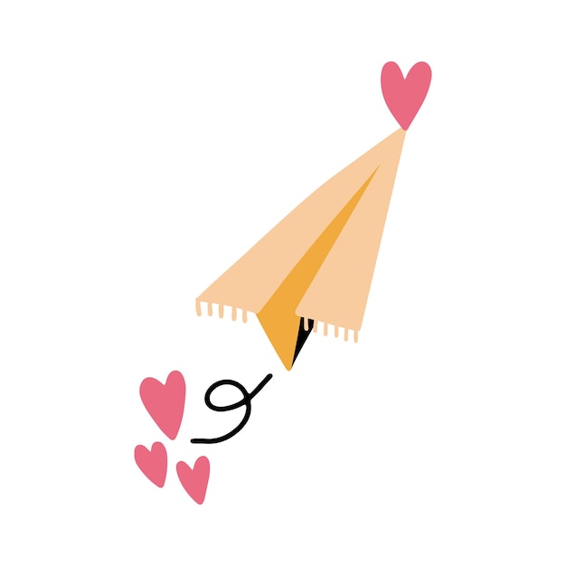 Paper airplane with a heart. Romantic vector hand drawn doodle element