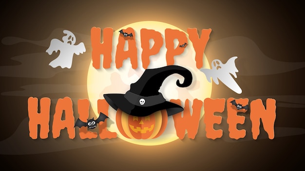 Paper art background of word 'Happy Halloween'