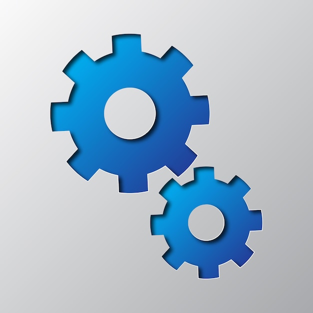 Paper art of the blue cogwheels, isolated. Vector illustration. Setting symbol is cut from paper.