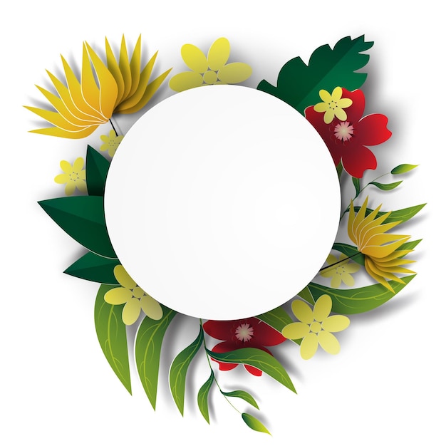 Paper art of  Frame circle with nature green colorful leaf and flowervector