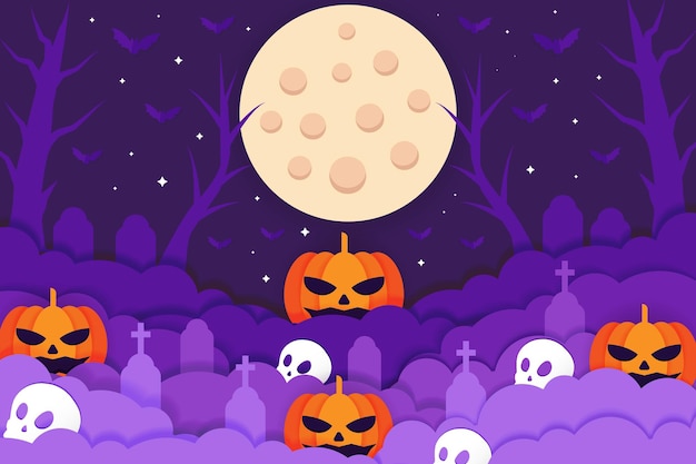 Paper art halloween background illustration design