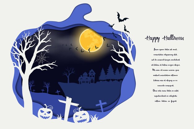 Paper art halloween on blue background