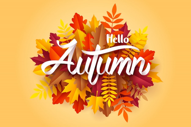 Paper art of Hello Autumn calligraphy