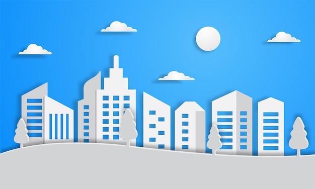 Paper art style for architectural building and cityscape background Vector illustration