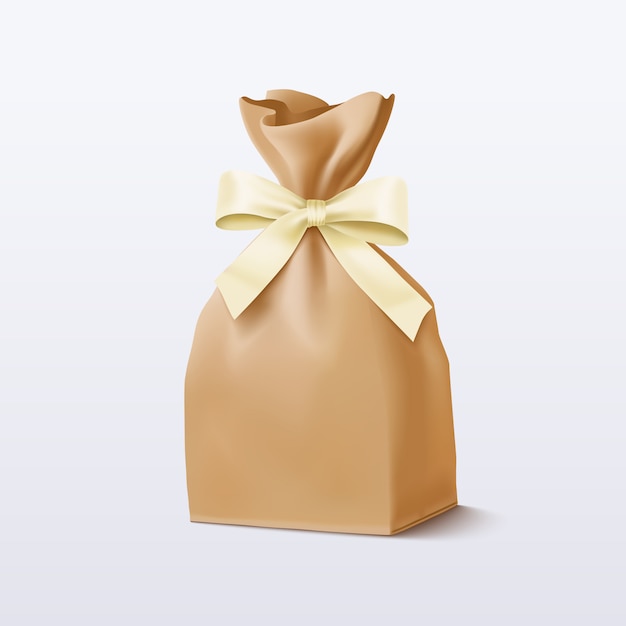 Paper bag with a bow.  illustration 