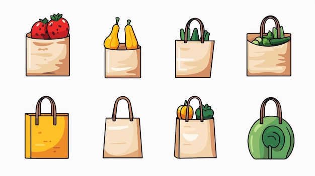 Vector paper bag with grocery icons vector illustration