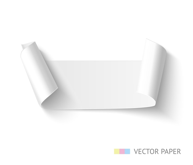 Paper banner with curved sides curved. Realistic paper ribbon.