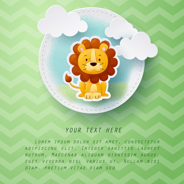 Paper craft of water color lion greeting card