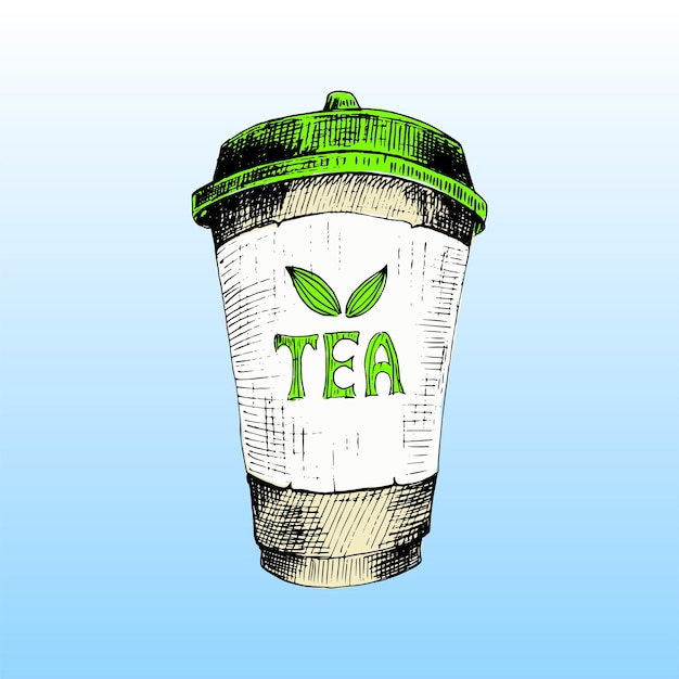 Paper cup for tea handdrawn sketch disposable to go cup with lid