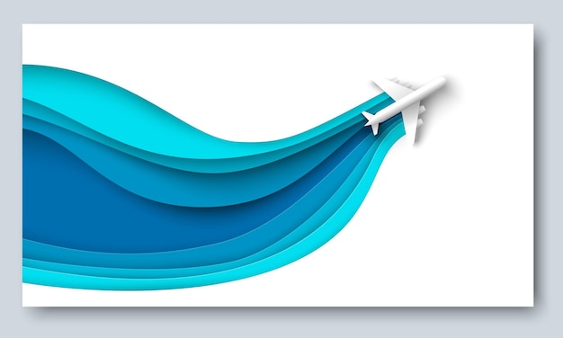 Paper cut airplane in sky vector travel banner