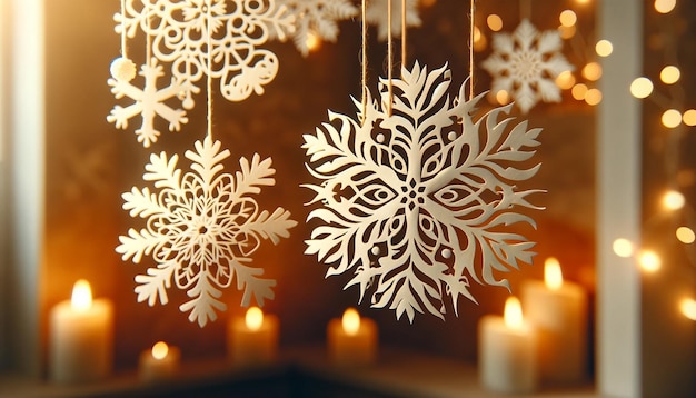 Paper Cut Art with Hanging Snowflakes