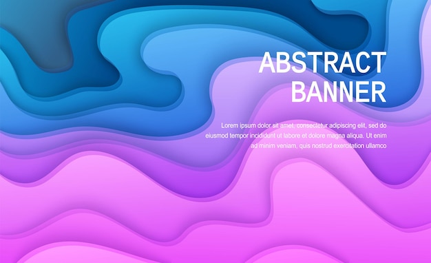 Vector paper cut background of purple and blue color abstract soft pink paper poster textured wavy layers