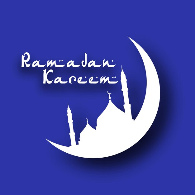 Paper Cut Crescent Moon with Mosque on Blue Background for Ramadan Kareem