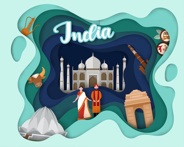 Paper cut design of Tourist Travel India