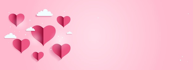 Paper Cut Heart Shape With Clouds On Pastel Pink Background And Copy Space Love Or Valentine Concept