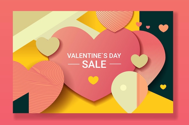 Paper cut hearts happy valentine day poster or voucher holiday celebration sale header template horizontal