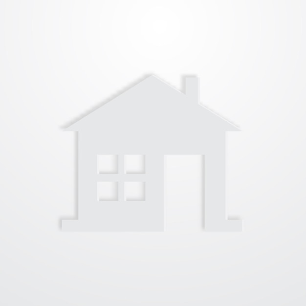 Paper cut house icon isolated on grey background Eco house with leaf Paper art style Vector