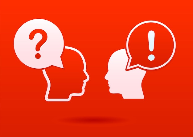 A paper-cut icon of people talking on a red background. Help the speech bubble symbol. A sign of fre