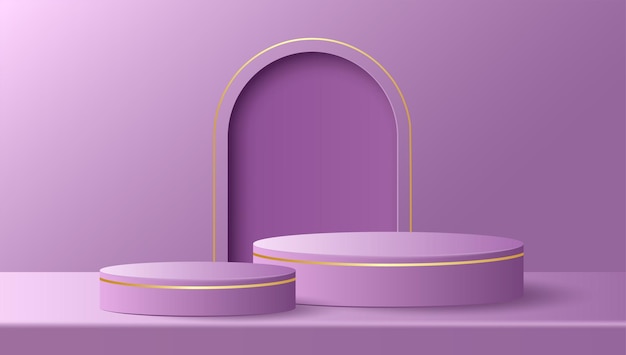 Paper cut of minimal scene with purple cylinder podium on purple background Product presentation mock up show cosmetic Vector illustration