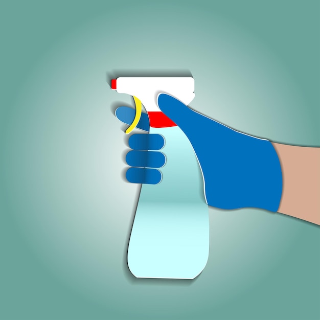 A paper cut postcard sprayer with cleaning agent with antiseptic in hand 2d is made in the form of pasted paper