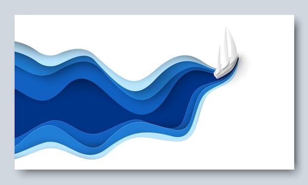 Paper cut sail boat over sea wave vector