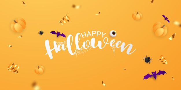 Paper cut style happy halloween banner vector illustration