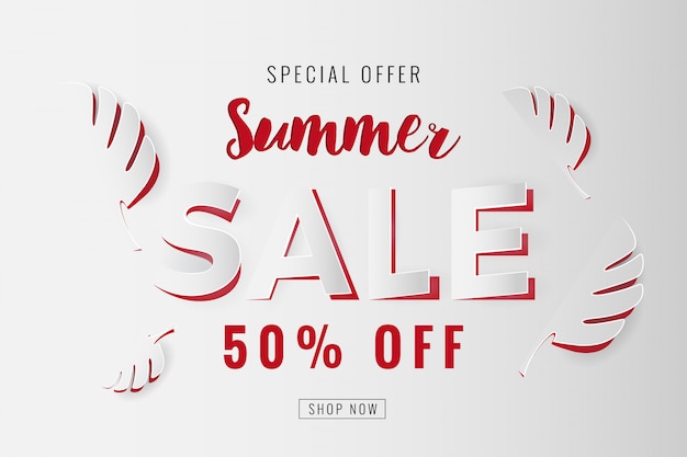 Paper cut summer sale promotion banner background