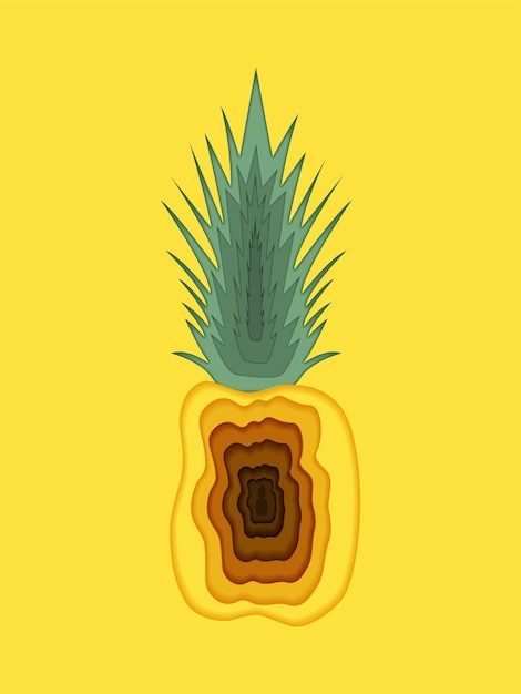 Paper cut vector illustration of pineapple Fruits For banners with paper cut pineapple