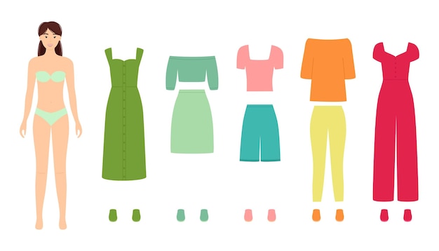 Paper doll with fashion clothes for different events vector illustration