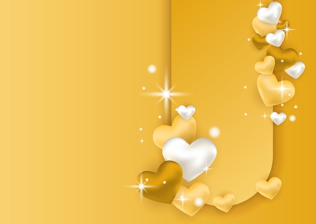 Paper elements in shape of heart flying on gold background. Vector symbols of love for Happy Women's, Mother's, Valentine's Day, birthday greeting card design