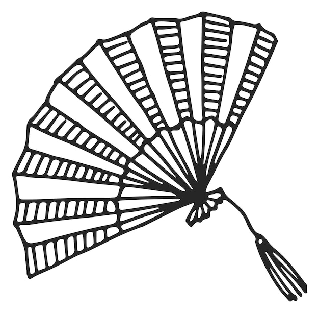 Paper fan icon Lady accessory black doodle