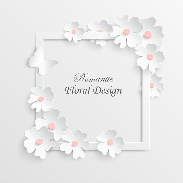 Paper flower in delicate pastel colors on a white background Sakura Frame with white pink flowers