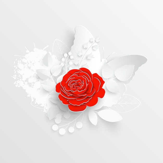 Paper flower Red roses cut from paper Vector illustration