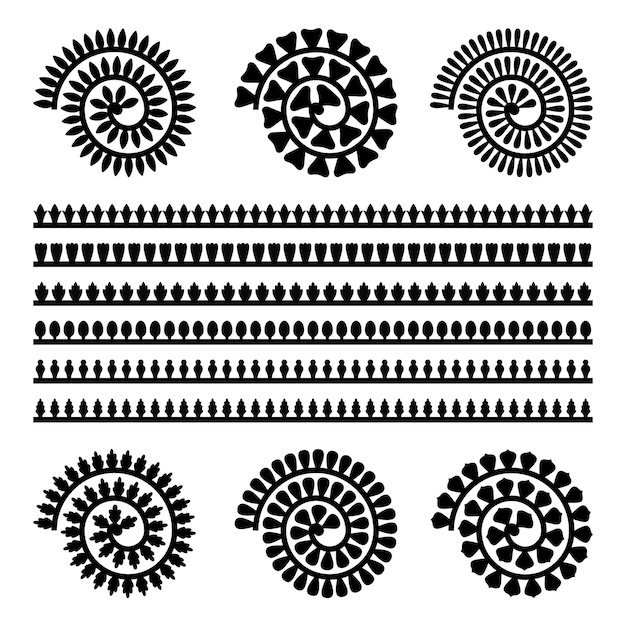 Paper flower template Flowers stencil for cut round and line decorative handmade diy elements Black petals kids home workshop swanky vector set