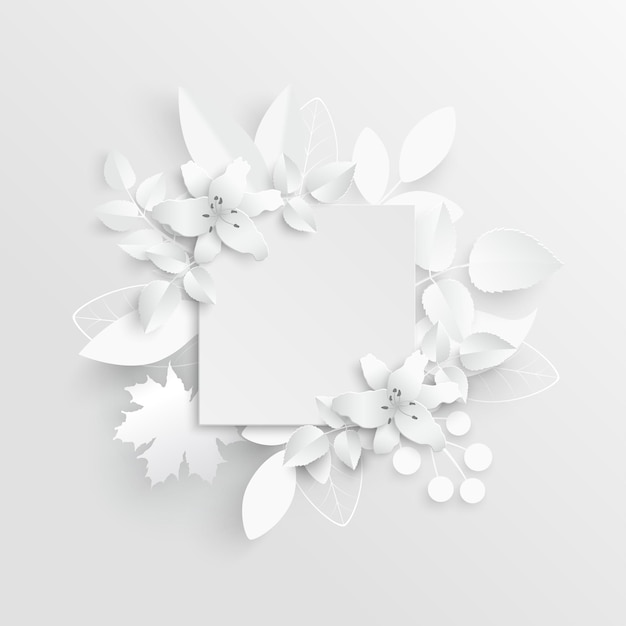 Paper flower White lilies cut from paper Vector illustration