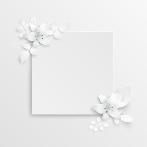 Paper flower White lilies cut from paper Vector illustration