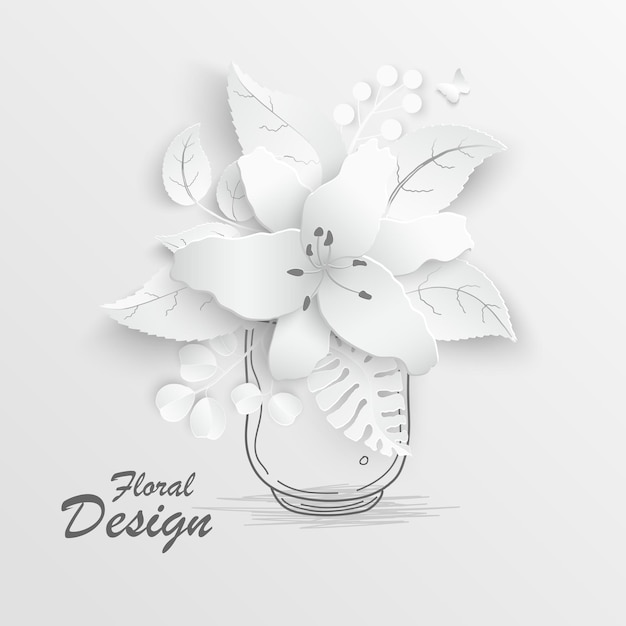 Paper flower White lilies cut from paper Vector illustration