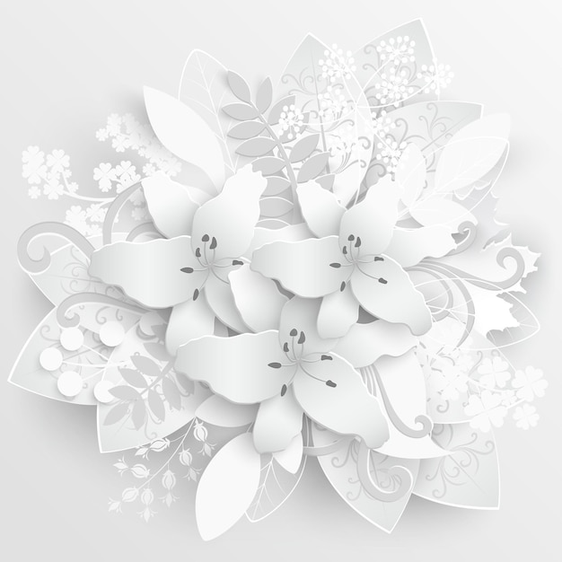 Paper flower White lilies cut from paper Vector illustration